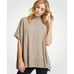 ANN TAYLOR pointelle wool blend mock neck poncho sweater size XS/S